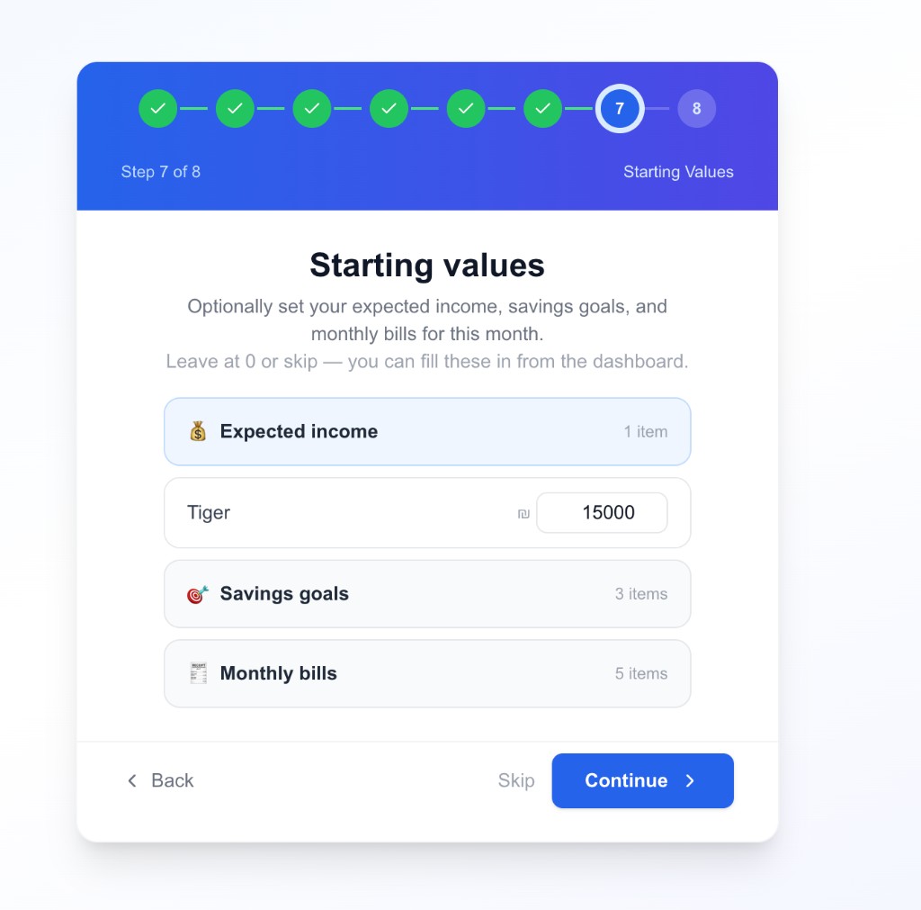 Starting values — Step 7 of 8